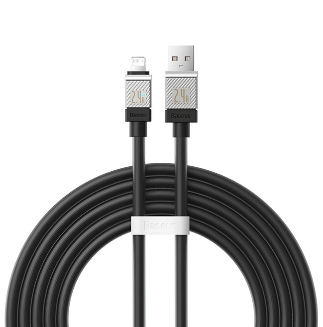 Baseus 倍思 酷玩系列 2.4A USB-iPhone 快充傳輸線, 黑色, 2m, 1條
