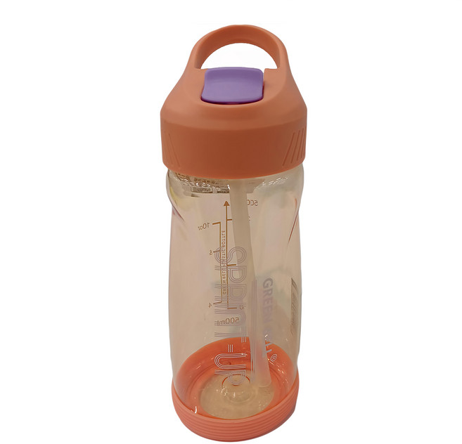 Green Bell 綠貝 Tritan極速運動水壺 500ml 彈跳吸管 便利提把, 橘色, 1個