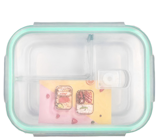 玻璃保鮮盒 長方形三格 1040ml, 1個, 1個