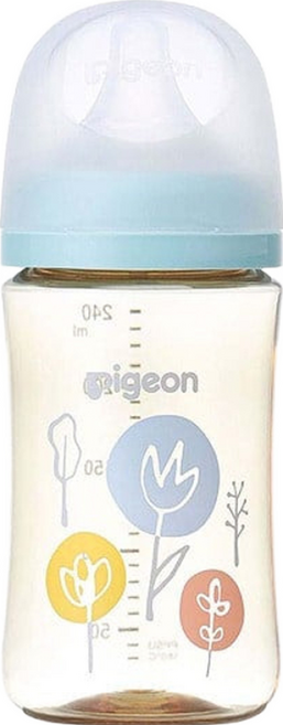 pigeon 貝親 實感哺乳塑膠奶瓶 3個月以上, 花朵 透明, 240ml, 1瓶