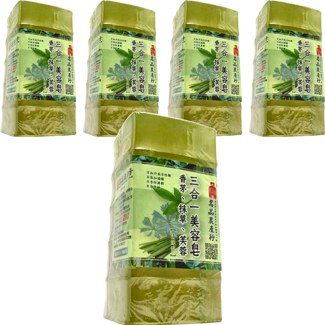 名品農產行 三合一精油美容皂 香茅 + 抹草 + 芙蓉 清涼型 5入, 5組, 500g