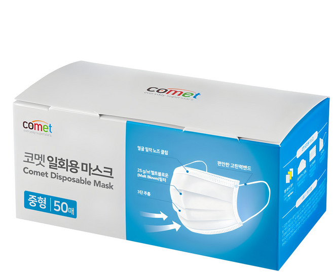 comet 拋棄式口罩, 50片, 1盒, 白色