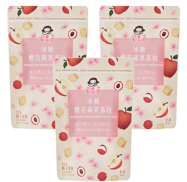 Medolly 蜜思朵 冰糖櫻花蘋果荔枝茶磚 無咖啡因 獨立包裝, 17g, 15顆, 3包