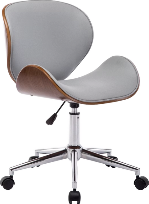 E-home 賽多納可調式曲木電腦椅 防水PU皮 透氣親膚 美國A級氣壓棒 電鍍金屬五爪腳, 灰色