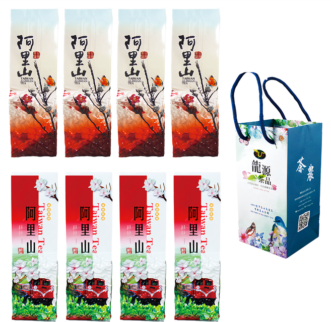 龍源茶品 鑫龍源 阿里山生清香 + 中發酵花果香金萱茶葉 附提袋, 生清香 150g 4包 + 花果香 150g 4包, 1組