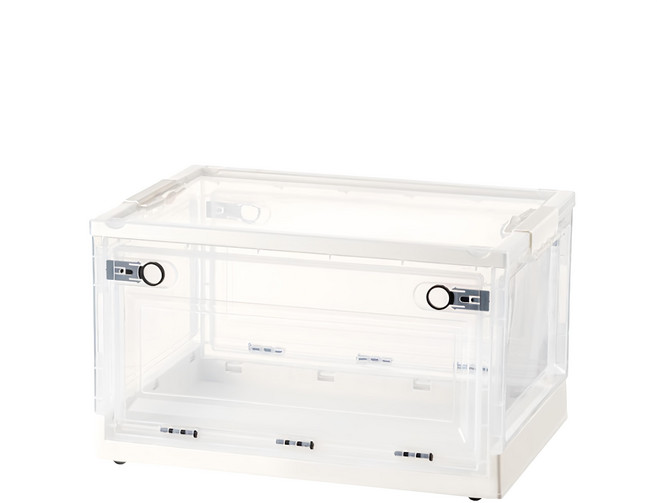 小麥購物 摺疊收納箱 帶滑輪 Y016 中 40L, 透明色 + 象牙白, 1個