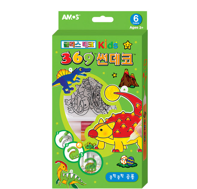 AMOS 阿摩司 Kids 兒童彩繪玻璃貼組, 恐龍世界款, 1盒