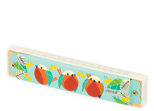 Janod 音樂好好玩 鳥兒口琴 鐵製安全塗料 適合3歲以上兒童, 鳥兒 綠色, 1個