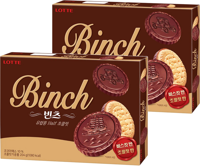 LOTTE 樂天 Binch 巧克力餅乾, 204g, 2盒