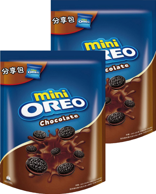 OREO 奧利奧 迷你夾心餅乾 巧克力口味分享包 好入口 8包入, 163.2g, 2袋