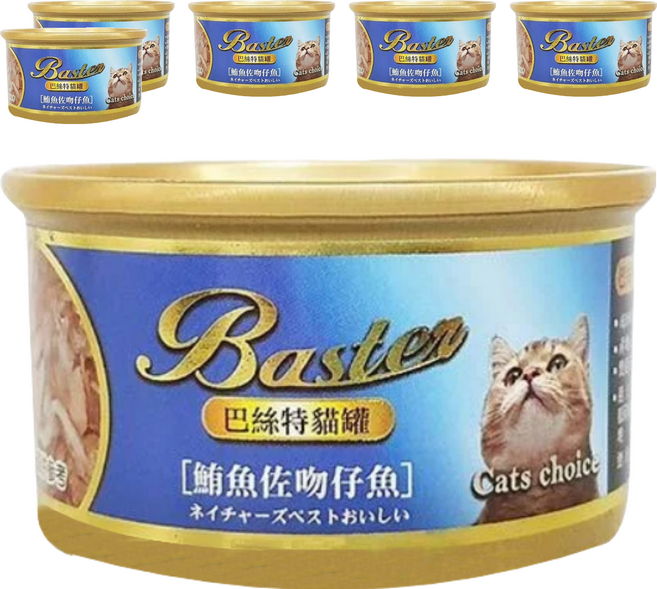 Baster 巴絲特 貓罐, 鮪魚 + 吻仔魚, 80g, 6罐