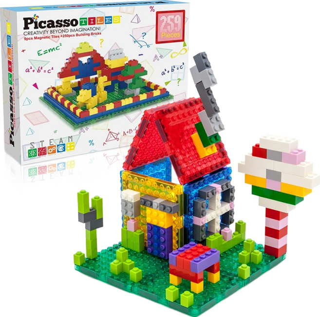 PicassoTILES 畢卡索 磁力片 + 積木組 PTS259 259pc, 多色, 1盒