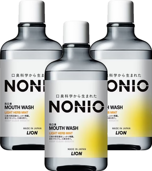LION 獅王 NONIO 終結口氣漱口水 99.9%口臭原因菌去除 幫助清除牙菌斑 日本調香職人特調, 600ml, 3瓶