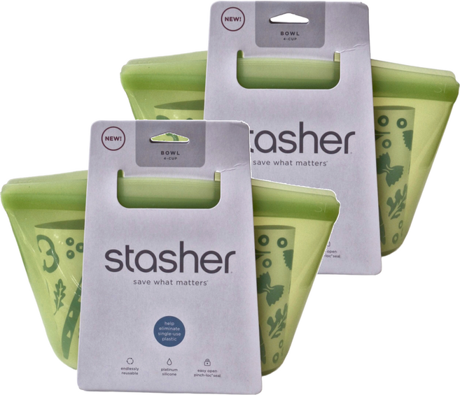 stasher 碗形矽膠密封袋 綠色 946ml, M, 1個, 2個