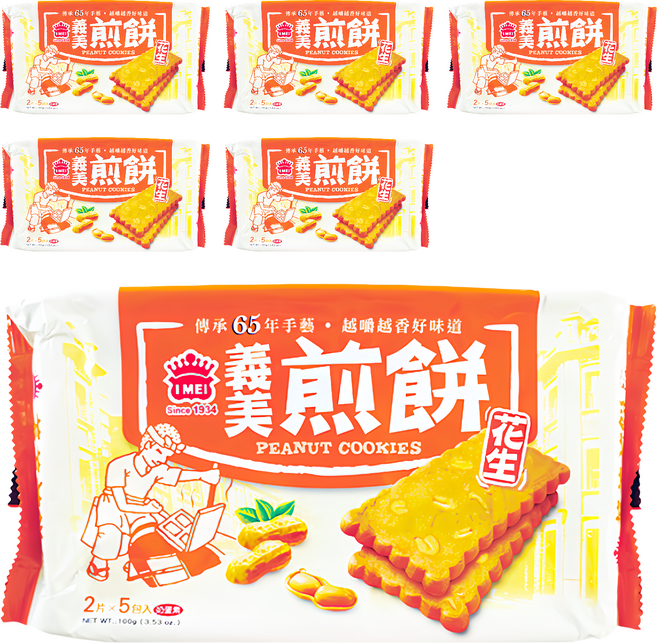義美 煎餅 花生 奶蛋素 10片, 100g, 6包