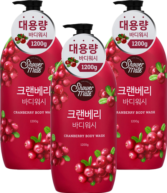 Shower mate 微風如沐果香沐浴乳 蔓越莓, 1.2kg, 3瓶