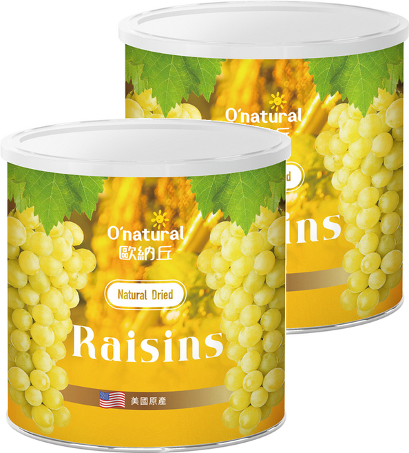 O'natural 歐納丘 美國加州藤掛天然葡萄乾, 360g, 2罐