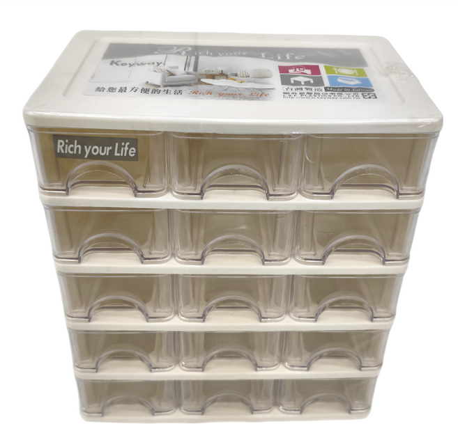 KEYWAY 聯府 彩集15格收納盒 22.5 x 14.1 x 26cm, 透明色 + 白色