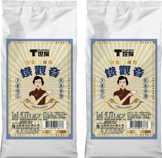 T世家 壺泡免濾大茶包 鐵觀音茶 多重焙火 熟香甘潤 冷熱皆可泡, 7g, 37包, 2袋