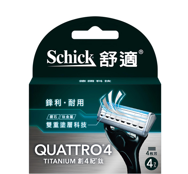 Schick 舒適牌 創4紀鈦刀片 4刀片科技 含荷荷芭、蘆薈及維他命E潤滑條 造型剃刀 修整鬢角及唇邊, 4入, 1盒