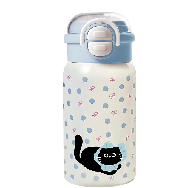 HIKARI 日光生活 吸管保溫水壺, 貓貓, 480ml, 1個