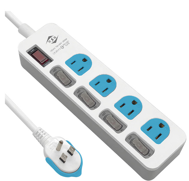 WeiTien 威電 電腦線 5開4插3P, 2.7m, 白色 + 藍色, 1條
