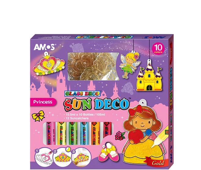 AMOS 阿摩司 壓克力模型板DIY玻璃彩繪組 10色 10.5ml x 10 瓶 + 12 Suncatchers, 1盒, 多色
