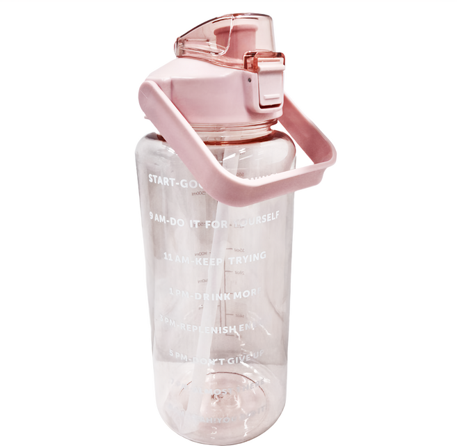 QiMart 超大容量手提吸管大水壺 馬卡粉, 2L, 1個