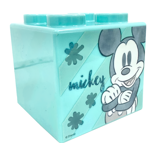 MICKEY MOUSE 米奇 積木存錢筒 塑膠ABS材質 9x9cm 藍色, 米奇 藍色, 1個
