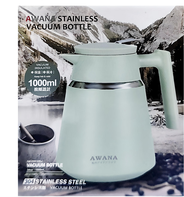 AWANA 簡約真空保溫咖啡壺, 1000ml, 綠色, 1個