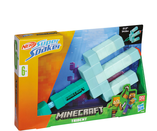 Hasbro 孩之寶 NERF 樂活打擊 Supersoaker 超威水槍系列 Minecraft 三齒魚叉水槍, 藍綠色, 1個