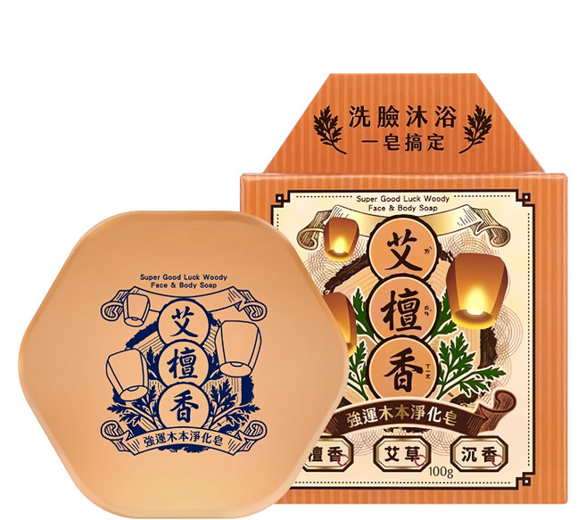 美吾髮 艾系列 草本淨化手工艾草皂 艾檀香 洗臉沐浴二合一 含甘油 添加鼠尾草和水解珍珠成分, 100g, 1個