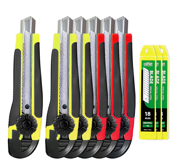 comet 螺紋橡膠美工刀 6支 + 刀片 30片, 1組, 多色