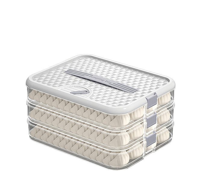 大容量可疊加水餃盒 1蓋3層 帶把手設計, 1個