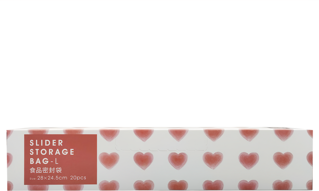 SHIMOYAMA 印花風愛心滑扣夾鏈PE保鮮分裝袋, 大款(L), 20個, 1盒