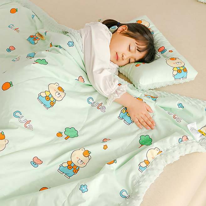 Annette 純棉冰荳荳兒童涼被 極凍冰冰被, 可愛小熊 綠色