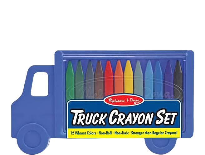 Melissa&Doug 瑪莉莎 12色蠟筆 + 卡車造型收納盒組, 12色, 1組