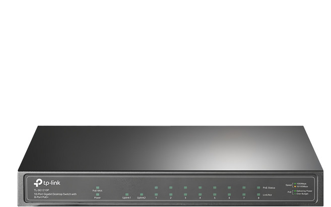 tp-link 10埠 Gigabit 桌上型交換器 含8埠 PoE+, TL-SG1210P, 1個