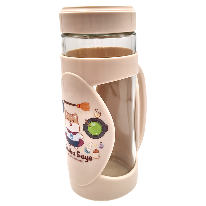 SL 三榮塑膠 有把手隨身杯, 透明色 + 淺卡其色, 400ml, 1個