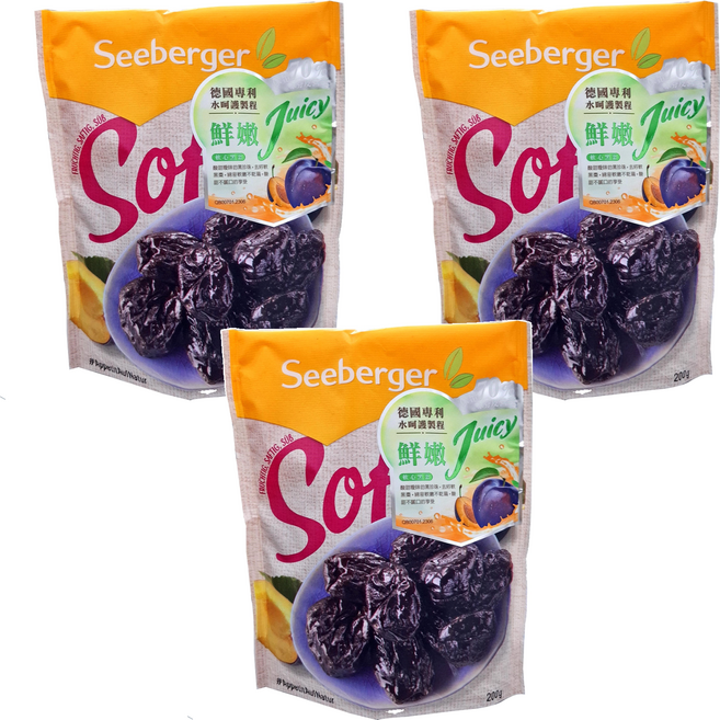 德國 Seeberger 天然去籽軟黑棗, 200g, 3包