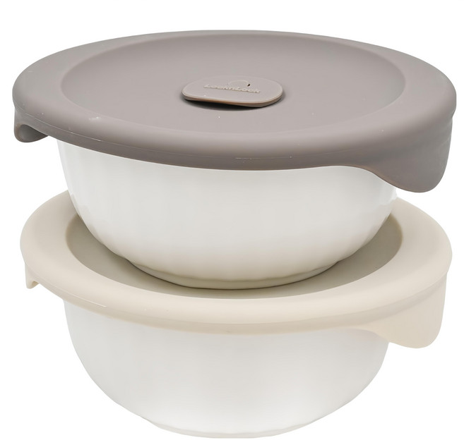 LocknLock 樂扣樂扣 陶瓷碗 附矽膠蓋 450ml, 米色 + 棕色, 2個