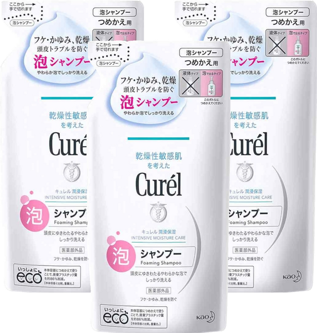 Curel 珂潤 潤浸保濕低敏洗髮慕絲 補充裝 無香, 3件, 380ml