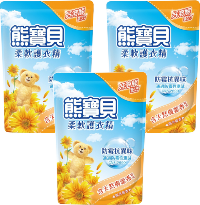 Snuggle 熊寶貝 柔軟護衣精補充包, 1.84L, 3包