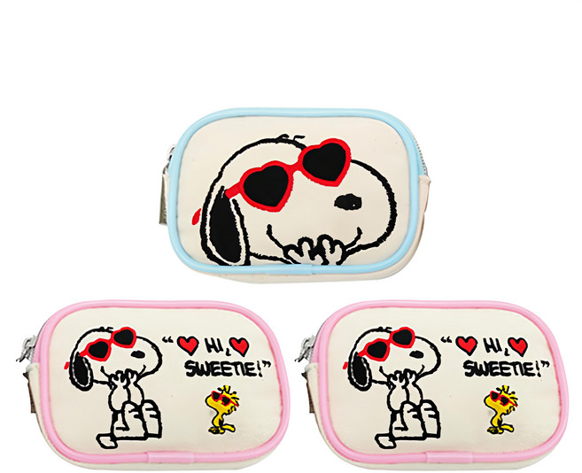 PEANUTS 史努比 SNOOPY 愛心系列 電繡票卡夾零錢包 3入