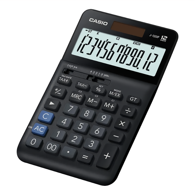 CASIO 卡西歐 12位數桌上型計算機 107 x 20 x 176mm 145g, 黑色, 1個