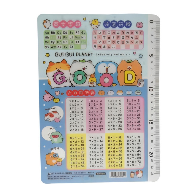 JOY STAR 胖胖星球 可愛學習墊板4片組 JPB-53B, 藍色