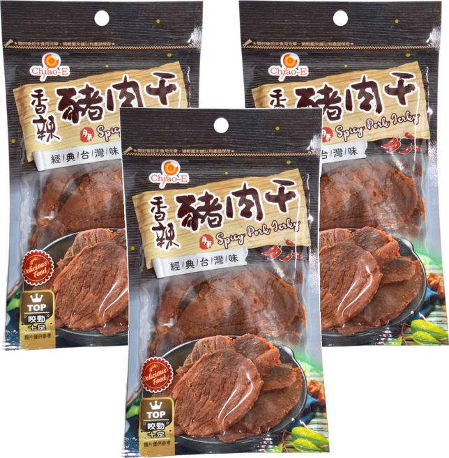 Chiao-E 巧益 香辣豬肉干, 3包, 100g