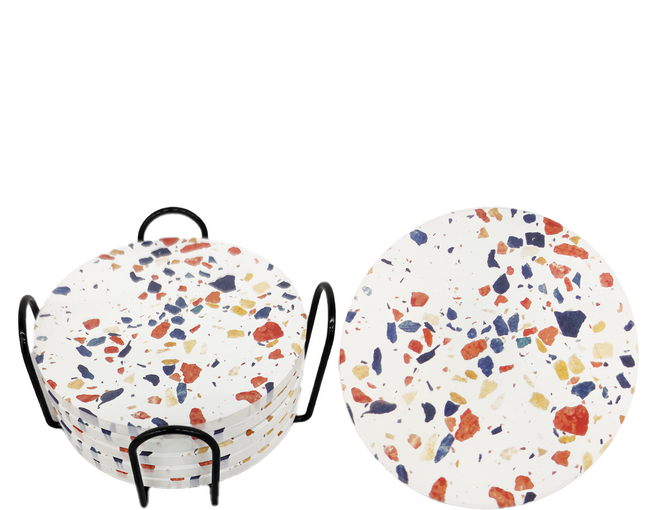 大理石紋吸水杯墊6入組 附架子, 碎石的浪漫, 1組