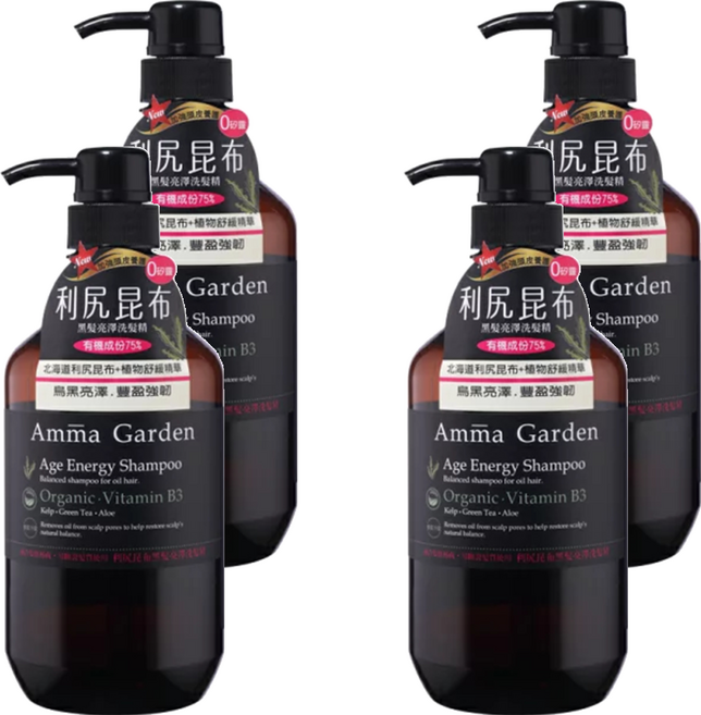 Amma Garden 艾瑪花園 黑髮亮澤洗髮精 利尻昆布, 750ml, 4件
