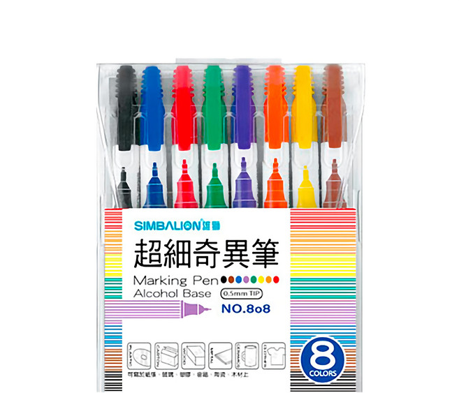 SIMBALION 雄獅 細字奇異筆, 黑色 + 藍色 + 紅色 + 綠色 + 紫色 + 橙色 + 黃色 + 棕色, 16支